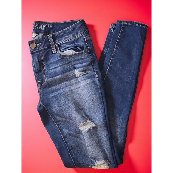 American Eagle Distressed Jeggings – Super Stretch Skinny Fit – Size 6 Standard - Picture 1 of 11